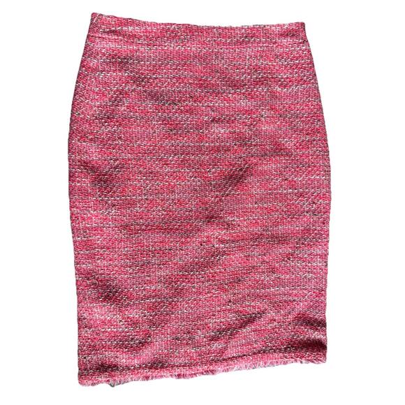 J.Crew Womens Tweed Pencil Skirt Pink Back Zip Frayed Hem Work Casual 2P PETITES - Picture 3 of 15
